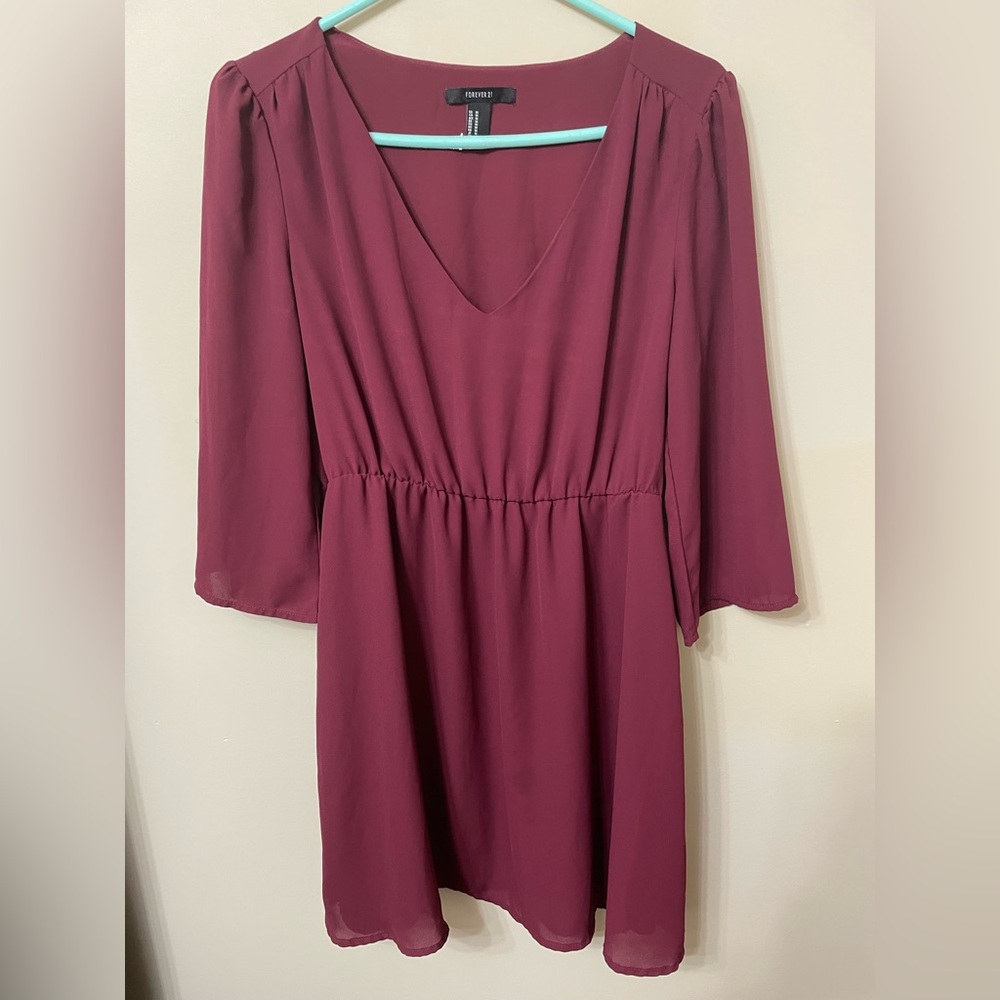 Forever 21 Deep Burgundy Mid Sleeve Dress